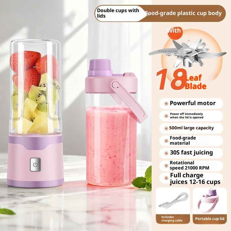 Multifunctional Rechargeable Electric USB Juicer Cup Double Cup Handheld Mixer Cup 500 ML Blending Juice Cup Outdoor