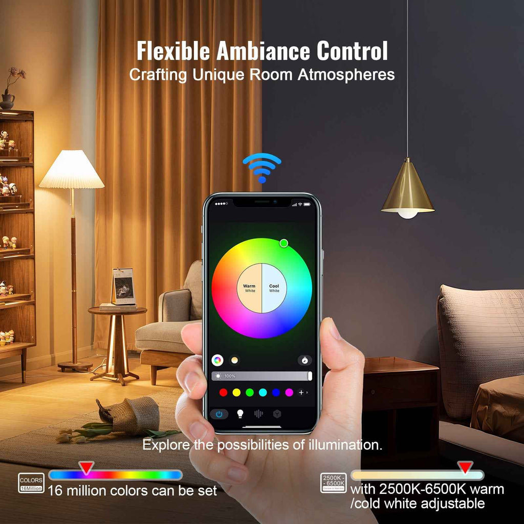 VEVOR Smart Light Bulbs, 4-Pack, 9W Multicolor LED Bulbs, 800 Lumens With Smart Control Compatibility For Vera, Google Assistant, Amazon Alexa, IOS, Android, RGB Color Changing